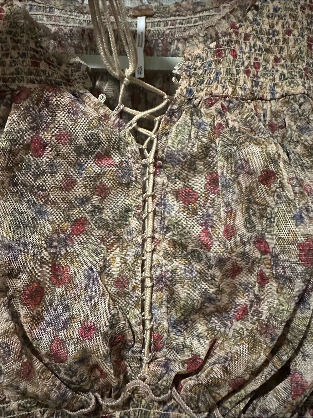 Free People Beatrice Smocked Floral Puff-Sleeve Top